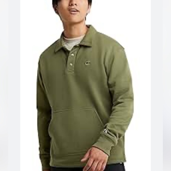 Champion Men's Rugby Collared Reverse Weave Sweatshirt Size Large Olive NWT - Picture 1 of 12